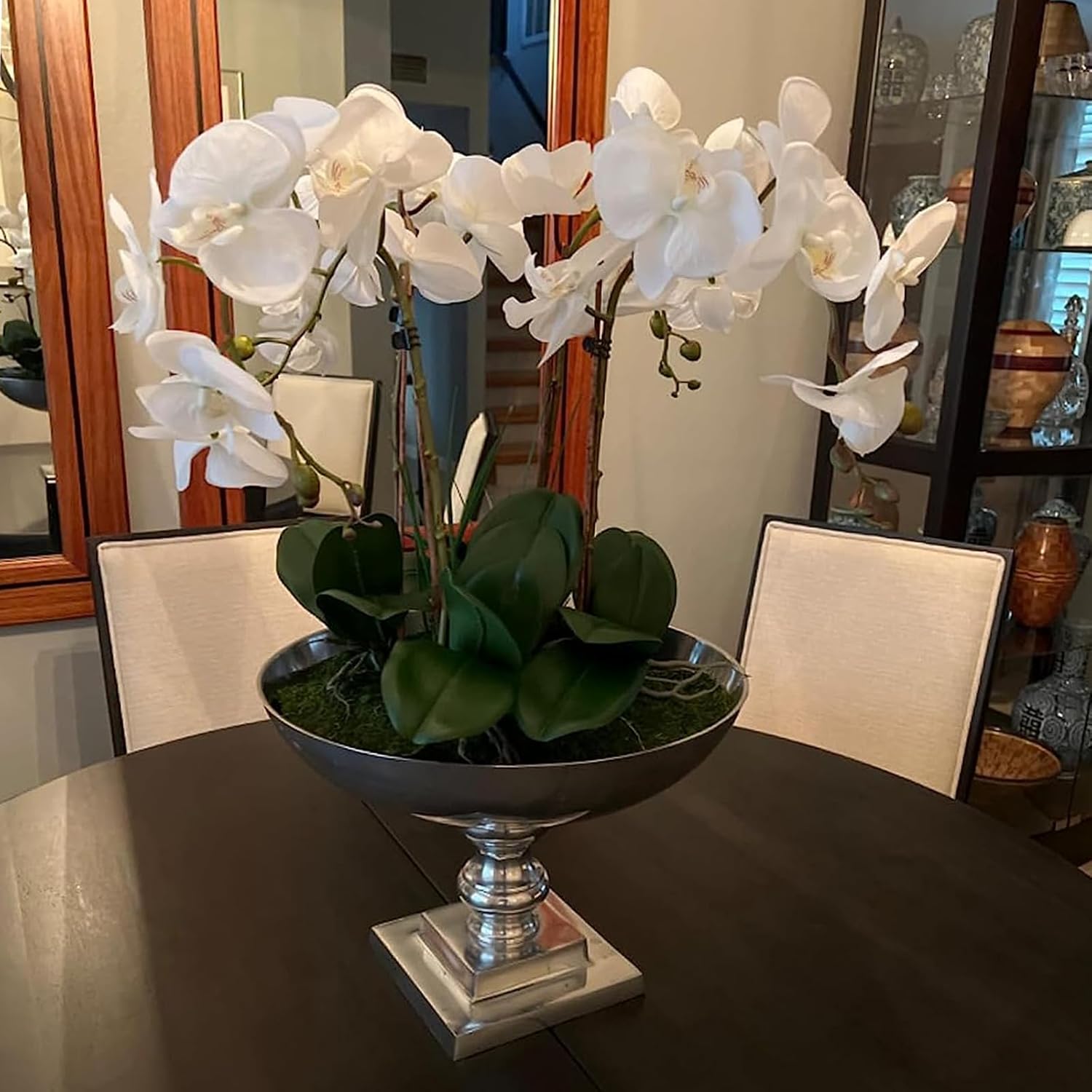 DUYONE 35 Inch Artificial Butterfly Orchid Flowers 4 Pcs with 4 Bundles Leaves Artificial Orchid Flowers Stem Plants for Home Décor (Light Purple 4pcs)