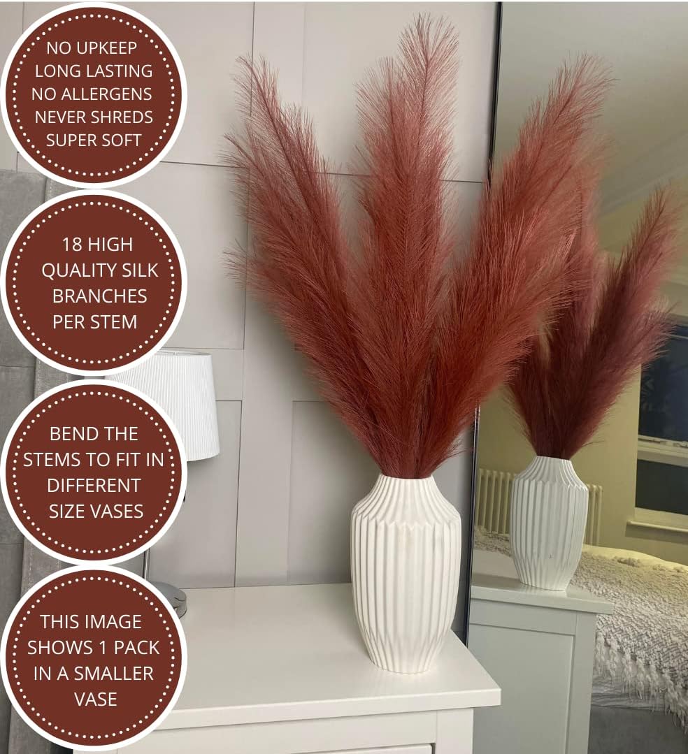 VOULUX Extra Large Tall Blue Fake Faux Artificial Pampas Grass Large Fluffy x3 115cm Stems x18 Decorative Artificial Flora Feathers For Floor Vases Tall Blue Plant Flowers Long Pampas Grass