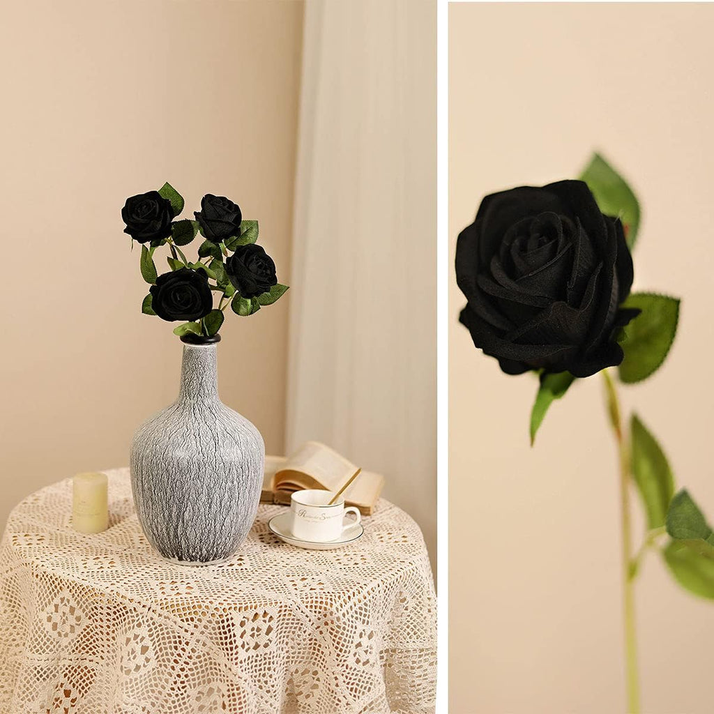 Luyue 10 Pack Artificial Velvet Roses Fake Red Rose Silk Flowers with Stem Floral Gift for Wedding Arrangement Party Home Decor-Red