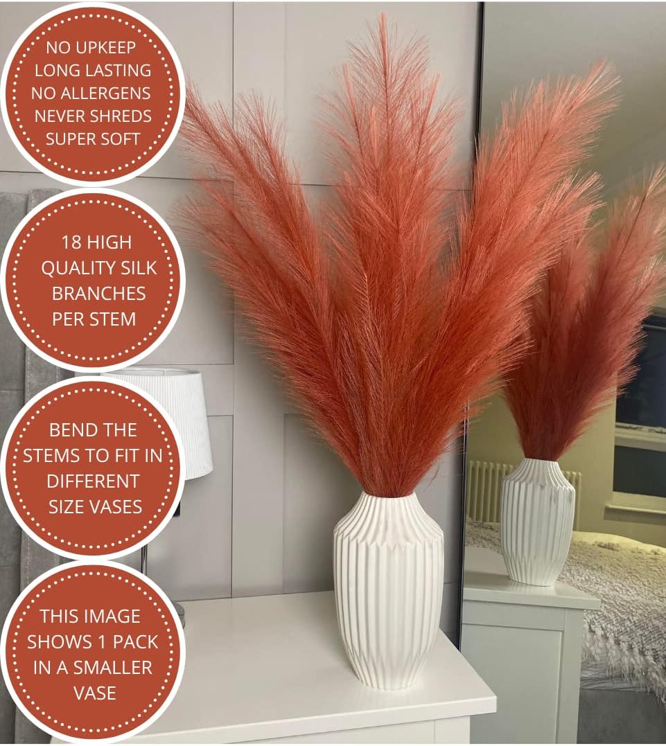 VOULUX Extra Large Tall Blue Fake Faux Artificial Pampas Grass Large Fluffy x3 115cm Stems x18 Decorative Artificial Flora Feathers For Floor Vases Tall Blue Plant Flowers Long Pampas Grass