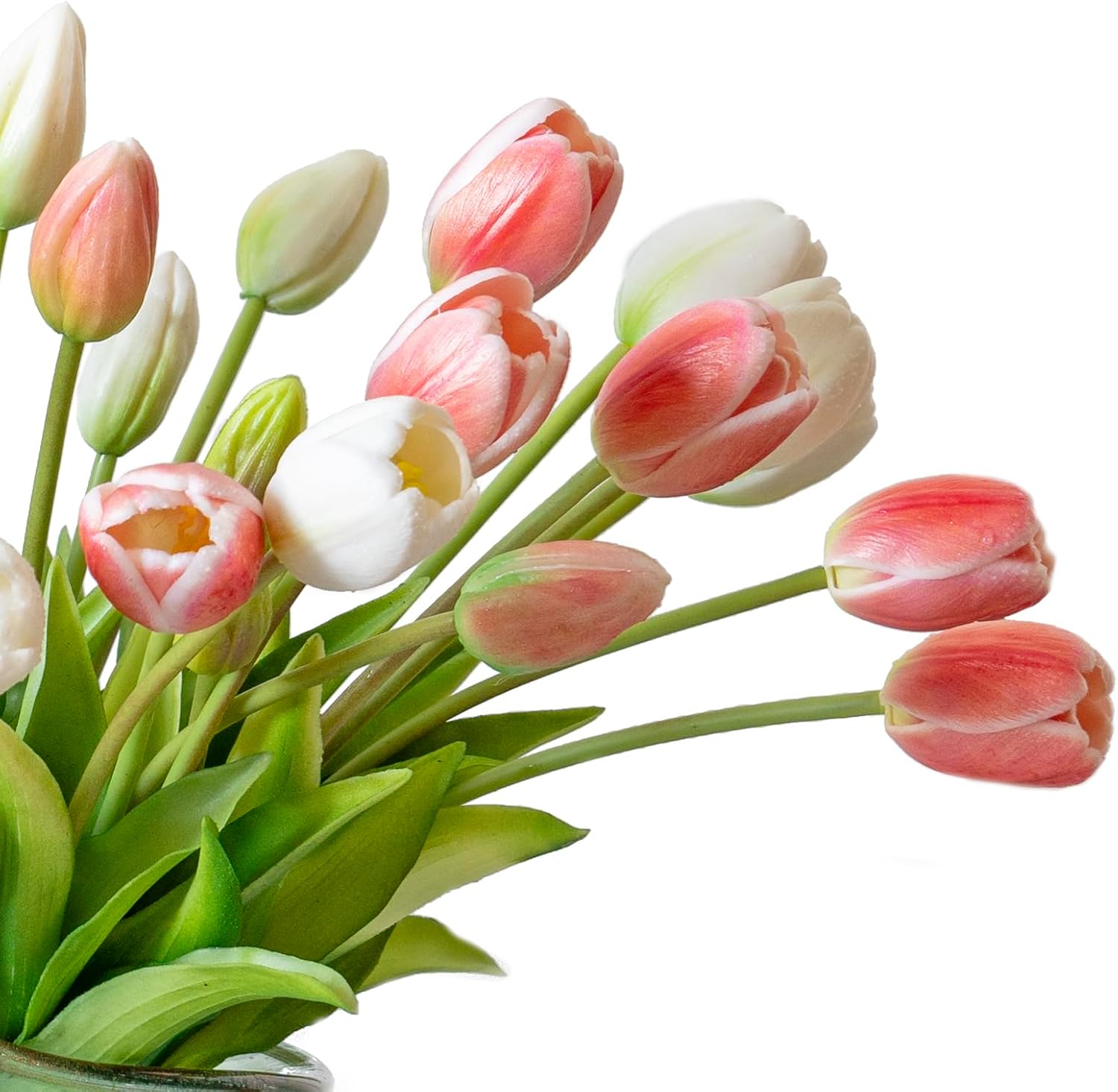 DUYONE 15pcs Artificial Tulips Flowers, Real Touch Latex Bouquet, Fake Tulips for Office Wedding Party Home Kitchen Garden Decoration(White,15pcs)