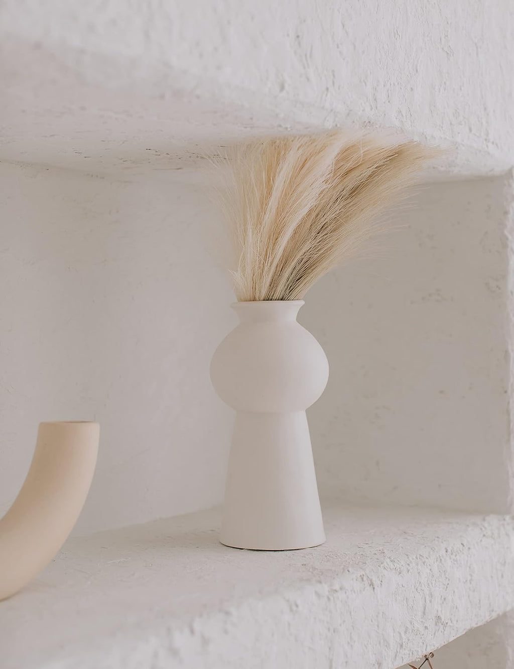 ChagoArt 6 Stems 17" Taupe Faux Pampas Grass - Boho Chic Rustic Artificial Plant