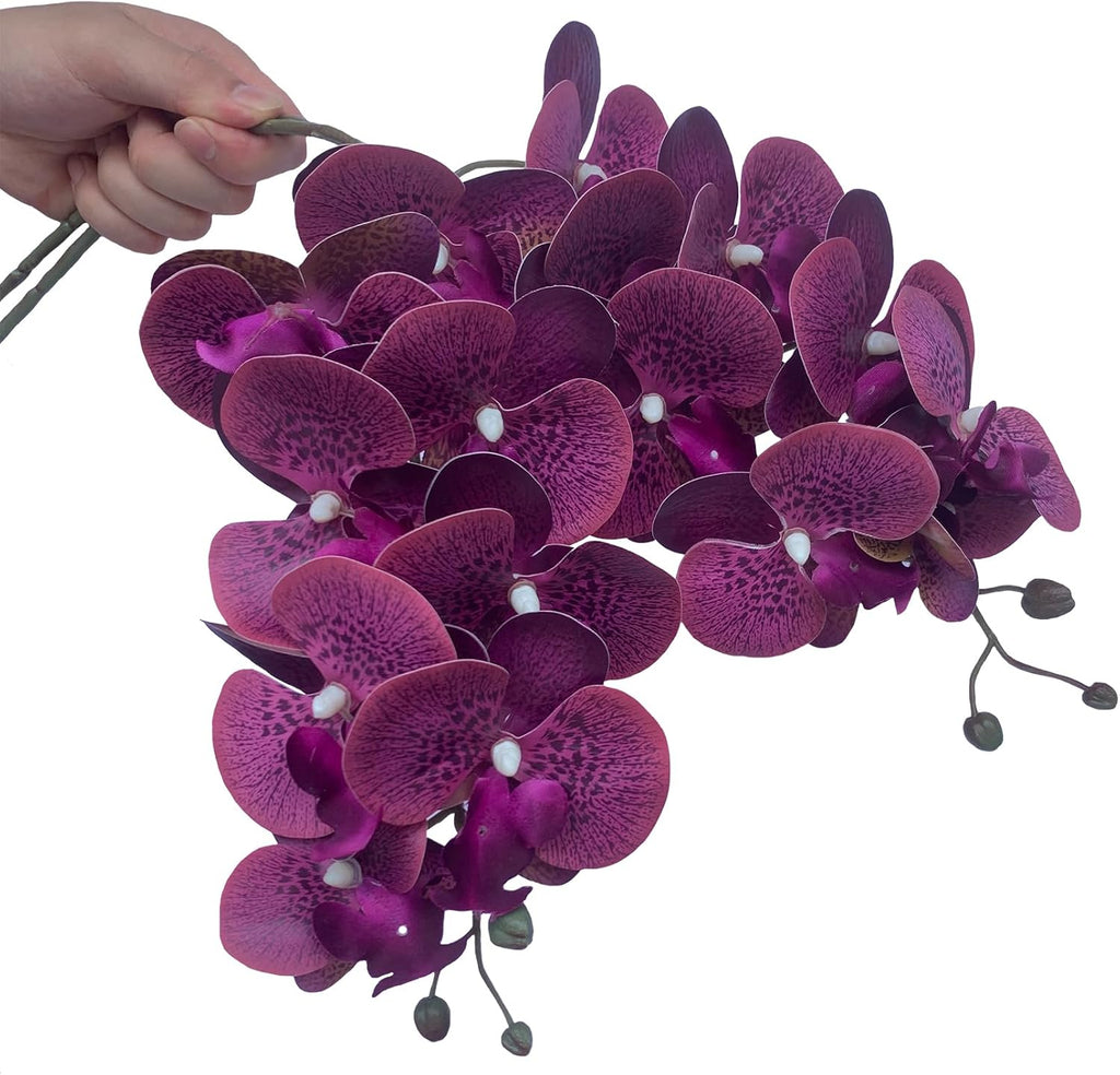 FagusHome 32" Artificial Phalaenopsis Flowers 6 Pcs with 4 Bundles Leaves Artificial Orchid Flowers Stem Plants for Home Décor (6Pcs)