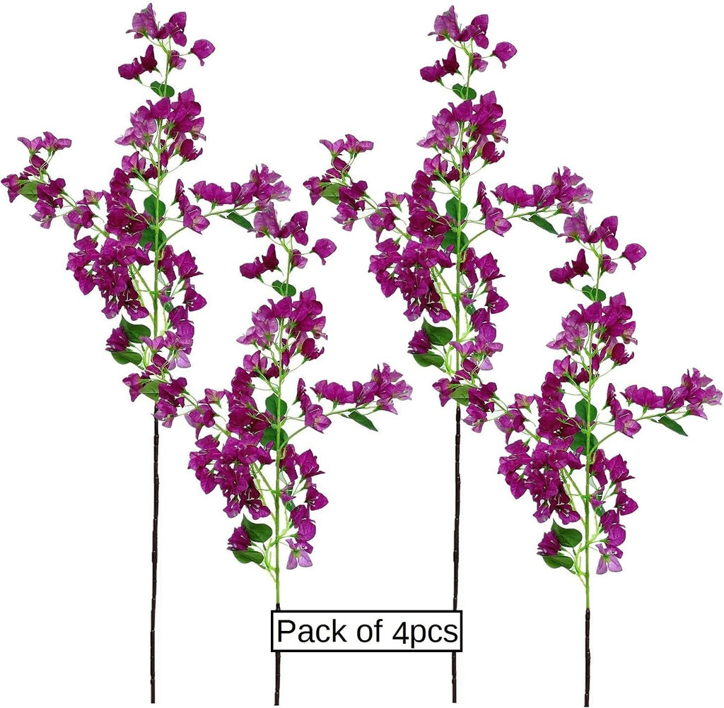 Artificial Flowers Silk Bougainvillea Branches Faux Artificial Bougainvillea Floral Stems Long Plant Branches 45" for Wedding Centerpieces, Table Runner, Home Decoration (White - Pack of 4pcs)