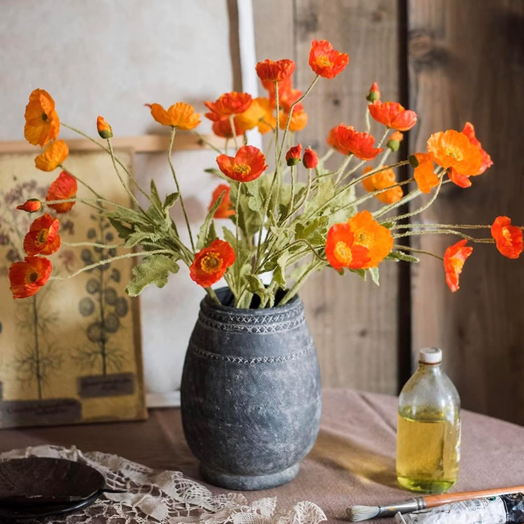 DUYONE Artificial Flowers 6 Stems Poppy Silk Bouquet,for Wedding, Home, Party Decoration,Table Centerpiece Arrangement(Orange Pink 6pcs)