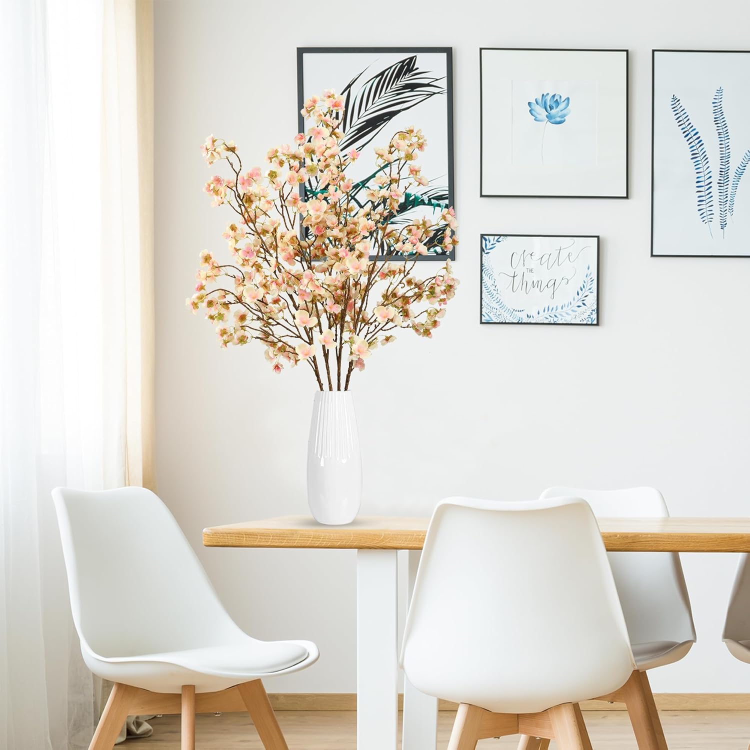 Sggvecsy Artificial Cherry Blossom Flowers 4 Pcs Faux Cherry Blossom Stems Faux Silk Cherry Blossom Branches 41’’ Fake Flowers Long Stems for Vase Arrangements Home Wedding Table Decor (Pink)