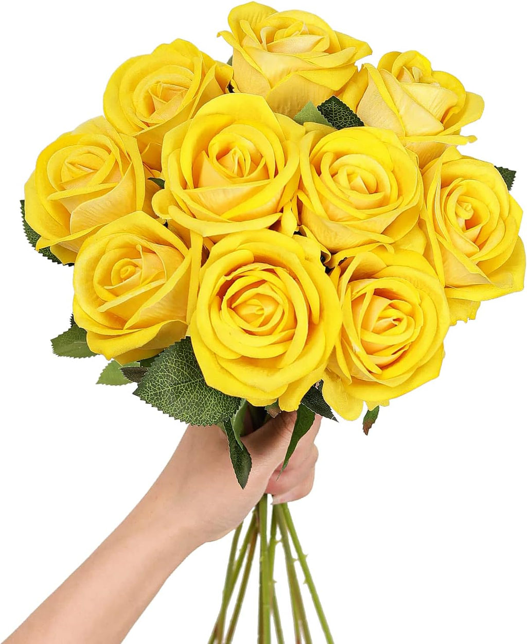 Luyue 10 Pack Artificial Velvet Roses Fake Red Rose Silk Flowers with Stem Floral Gift for Wedding Arrangement Party Home Decor-Red