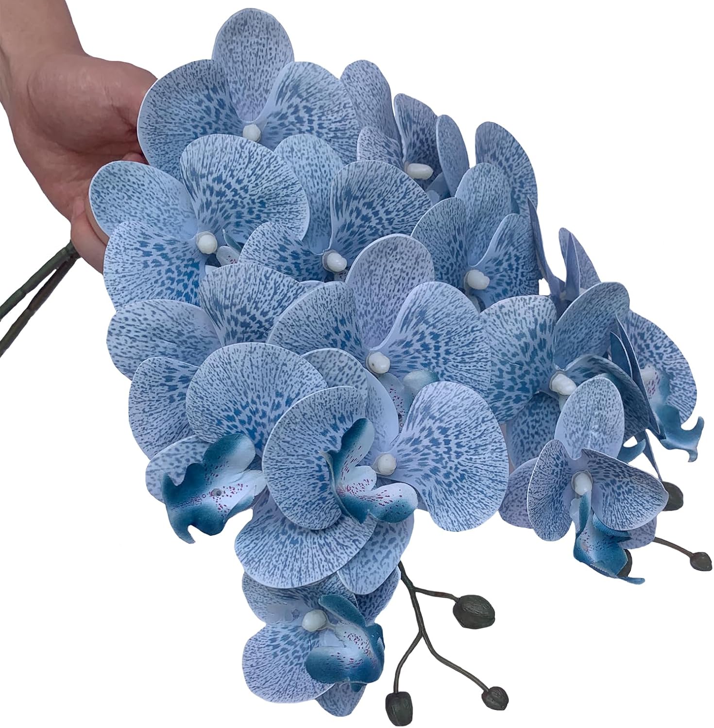 FagusHome 32" Artificial Phalaenopsis Flowers 6 Pcs with 4 Bundles Leaves Artificial Orchid Flowers Stem Plants for Home Décor (6Pcs)