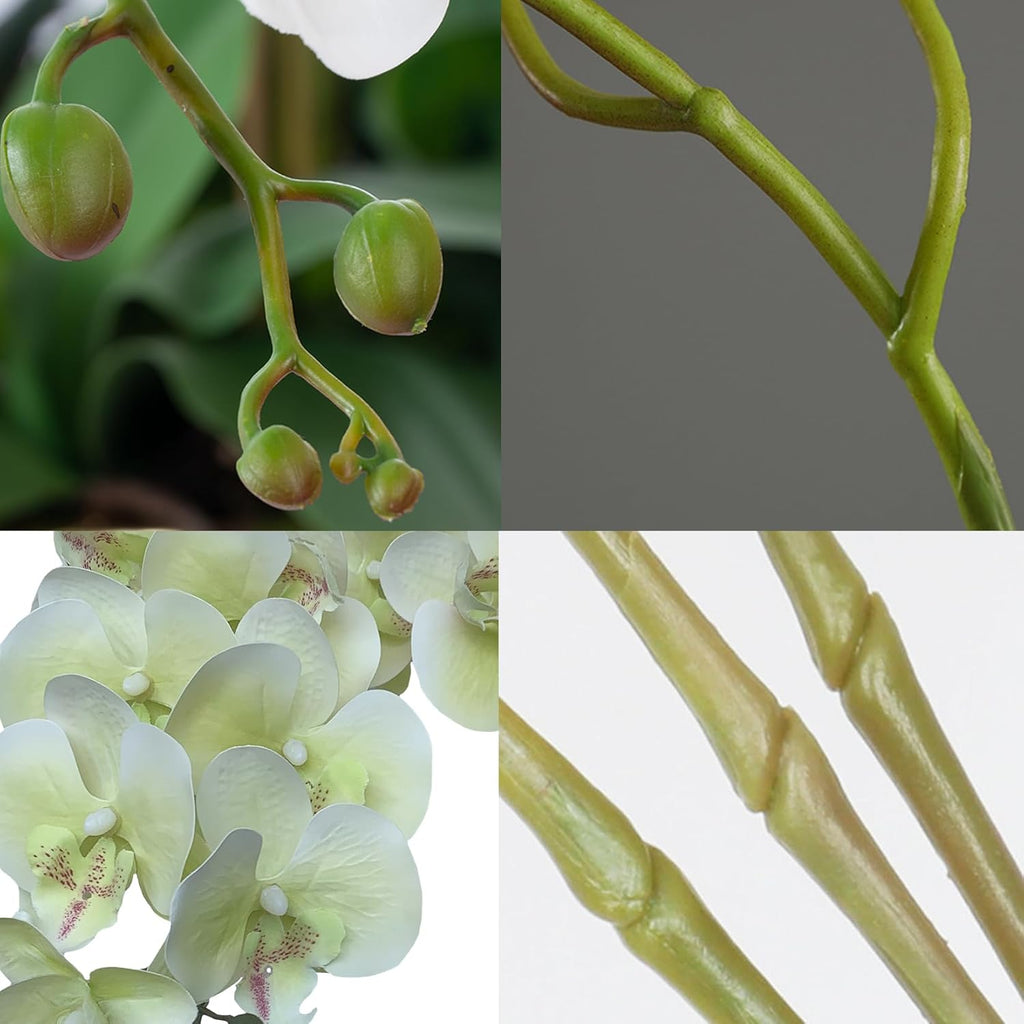 FagusHome 32" Artificial Phalaenopsis Flowers 6 Pcs with 4 Bundles Leaves Artificial Orchid Flowers Stem Plants for Home Décor (6Pcs)