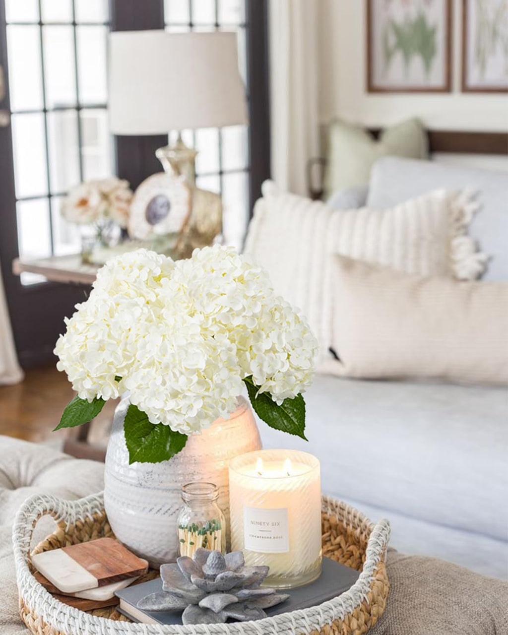 DuHouse 3Pcs Large Hydrangea Artificial Flowers,Latex Real Touch Hydrangeas Lifelike Hydrangea Flower for Home Wedding Bouquets Centerpieces Party Living Room Decoration(Blue)