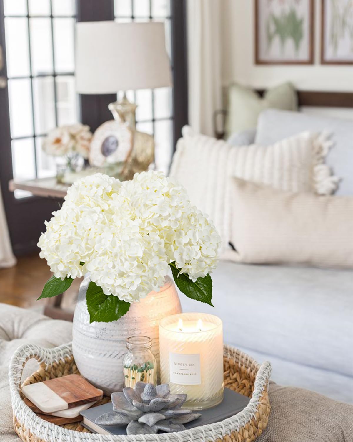 DuHouse 3Pcs Large Hydrangea Artificial Flowers,Latex Real Touch Hydrangeas Lifelike Hydrangea Flower for Home Wedding Bouquets Centerpieces Party Living Room Decoration(Blue)