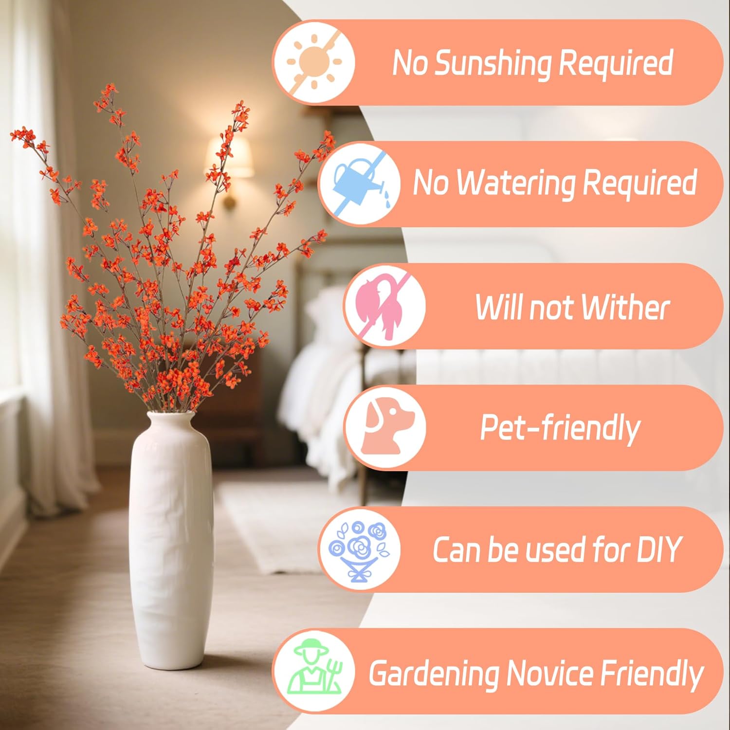 Ammyoo 4 PCS Artificial Plum Blossom Party Decorations Fake Cherry Flowers Faux Long Stems Wintersweets Silk Flowers Arrangement for Wedding Home Office Bedroom Decor(White)