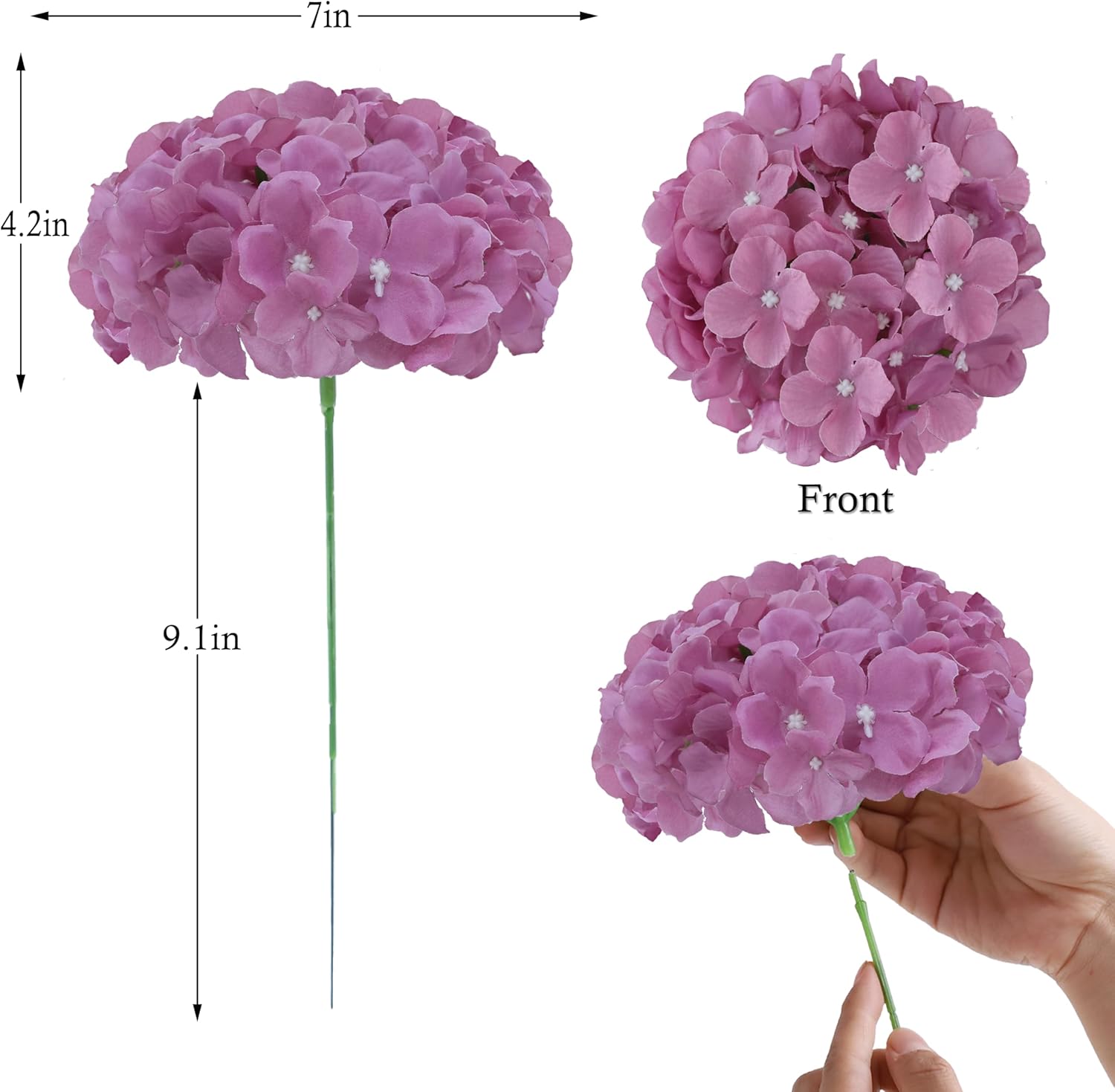 AVIVIHO Dusty Pink Hydrangea Artificial Flowers Pack of 10 Fake Hydrangeas Heads Full Faux Hydrangea Silk Flowers with Stems for Wedding Home Party Centerpieces Shop Baby Shower Decoration
