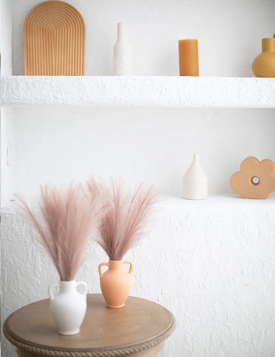 ChagoArt 6 Stems 17" Taupe Faux Pampas Grass - Boho Chic Rustic Artificial Plant