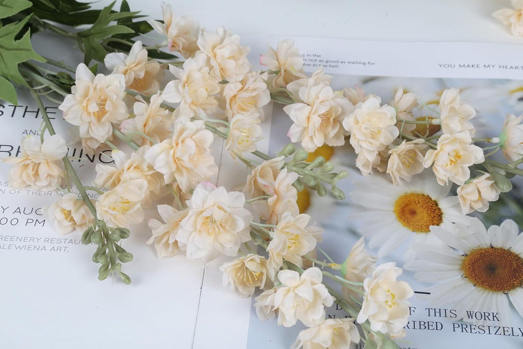 IPOPU Champagne Artificial Delphinium Flowers 33.5" Long Stem Artificial Flowers Fake Flowers for Wedding Centerpieces for Home Tables Party Decor（Champagne）