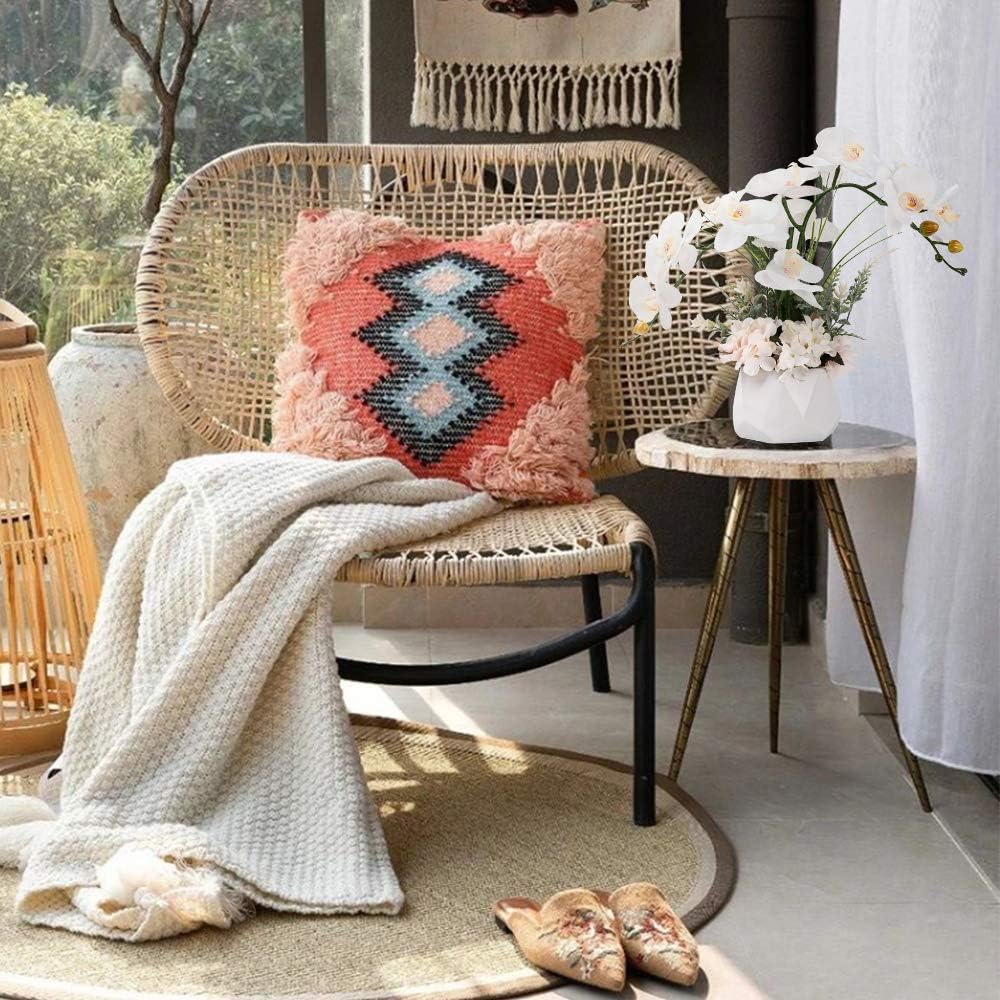 LESING Artificial Flowers Ochids Plants Fake Orchid in Pot Artificial Flowers with Vase Orquidea Faux Orchid for Home Indoor Decoration (Style 2,White Vase)