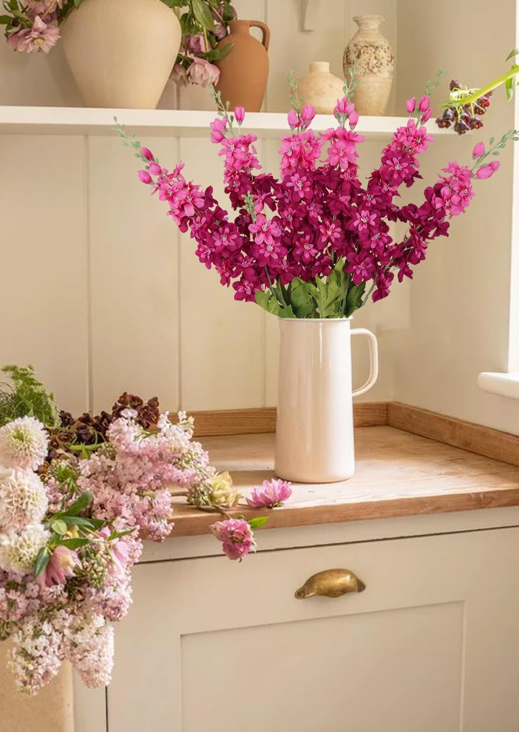 INSUNSIX Blue Silk Flowers 6PCS Real Touch Delphinium Artificial Flowers Blue Larkspur Faux Flowers Realistic Tall Flowers for Vase Wedding Centerpieces for Tables Home Decor (Blue)