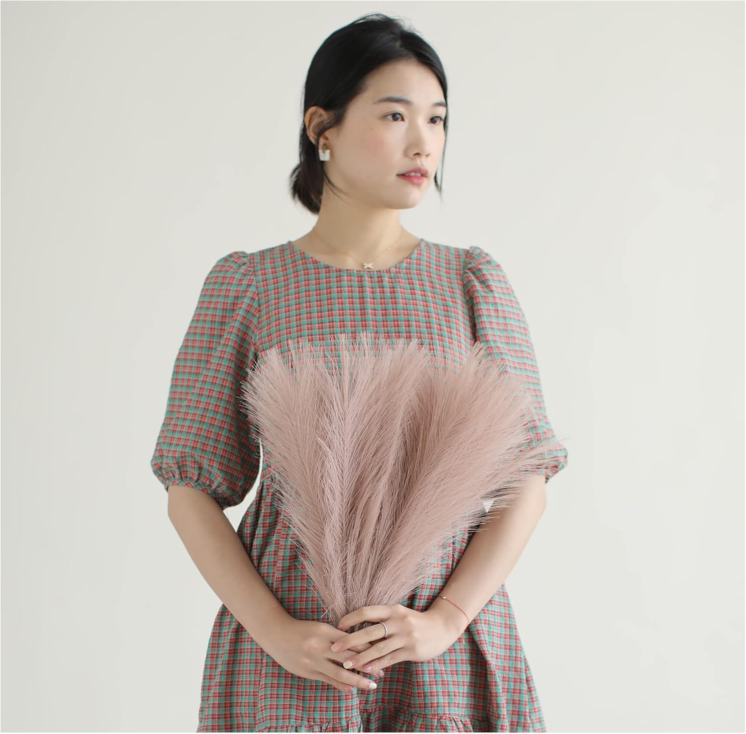 ChagoArt 6 Stems 17" Taupe Faux Pampas Grass - Boho Chic Rustic Artificial Plant