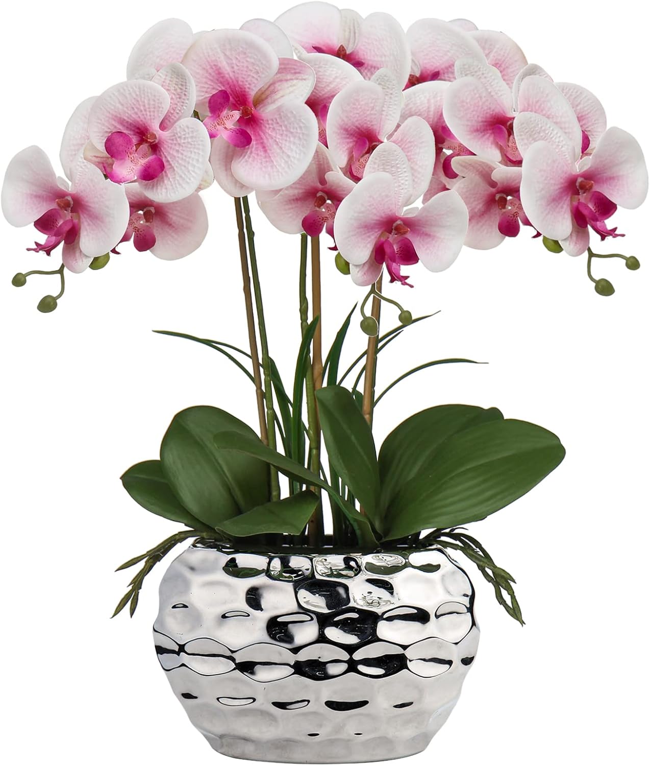 Briful Artificial Orchid, Faux Phalaenopsis Orchid Silk Flower Arrangement Tall Fake Orchid Flowers Plant Ceramics Pot Arrangements for Home Table Office Party Table Decor (Orchid #05)