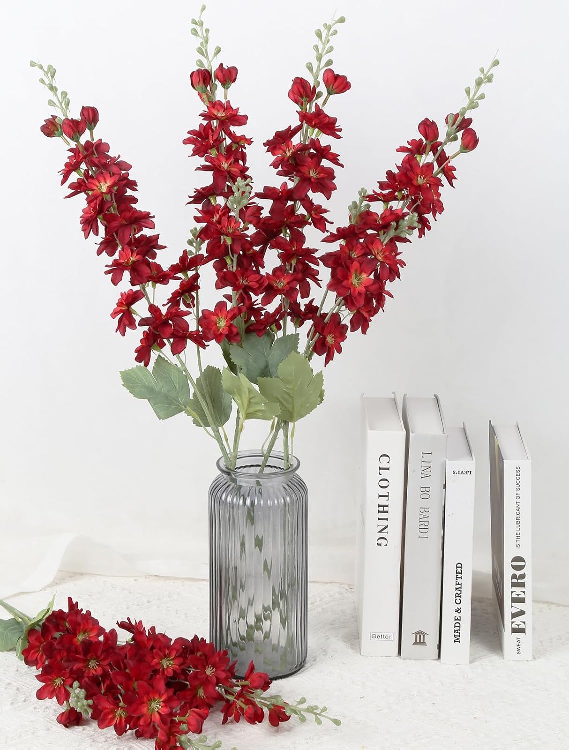 INSUNSIX Blue Silk Flowers 6PCS Real Touch Delphinium Artificial Flowers Blue Larkspur Faux Flowers Realistic Tall Flowers for Vase Wedding Centerpieces for Tables Home Decor (Blue)