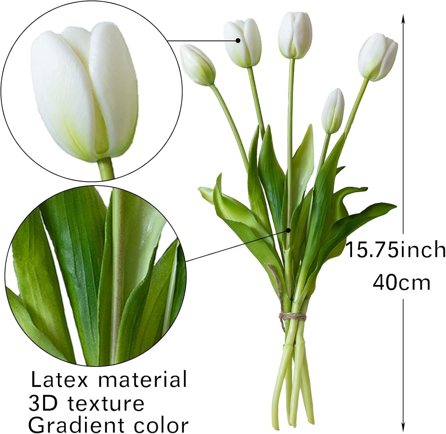 DUYONE 15pcs Artificial Tulips Flowers, Real Touch Latex Bouquet, Fake Tulips for Office Wedding Party Home Kitchen Garden Decoration(White,15pcs)