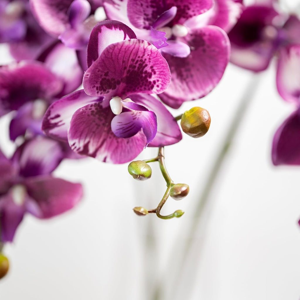 DUYONE 35 Inch Artificial Butterfly Orchid Flowers 4 Pcs with 4 Bundles Leaves Artificial Orchid Flowers Stem Plants for Home Décor (Light Purple 4pcs)