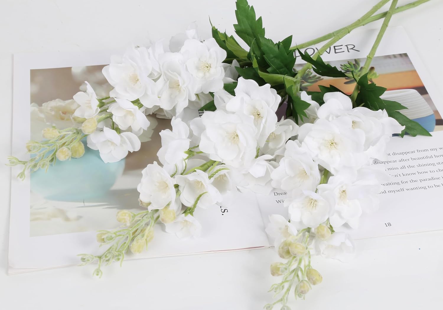 INSUNSIX Blue Silk Flowers 6PCS Real Touch Delphinium Artificial Flowers Blue Larkspur Faux Flowers Realistic Tall Flowers for Vase Wedding Centerpieces for Tables Home Decor (Blue)