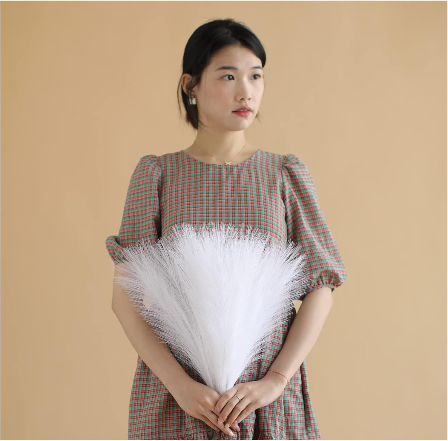 ChagoArt 6 Stems 17" Taupe Faux Pampas Grass - Boho Chic Rustic Artificial Plant