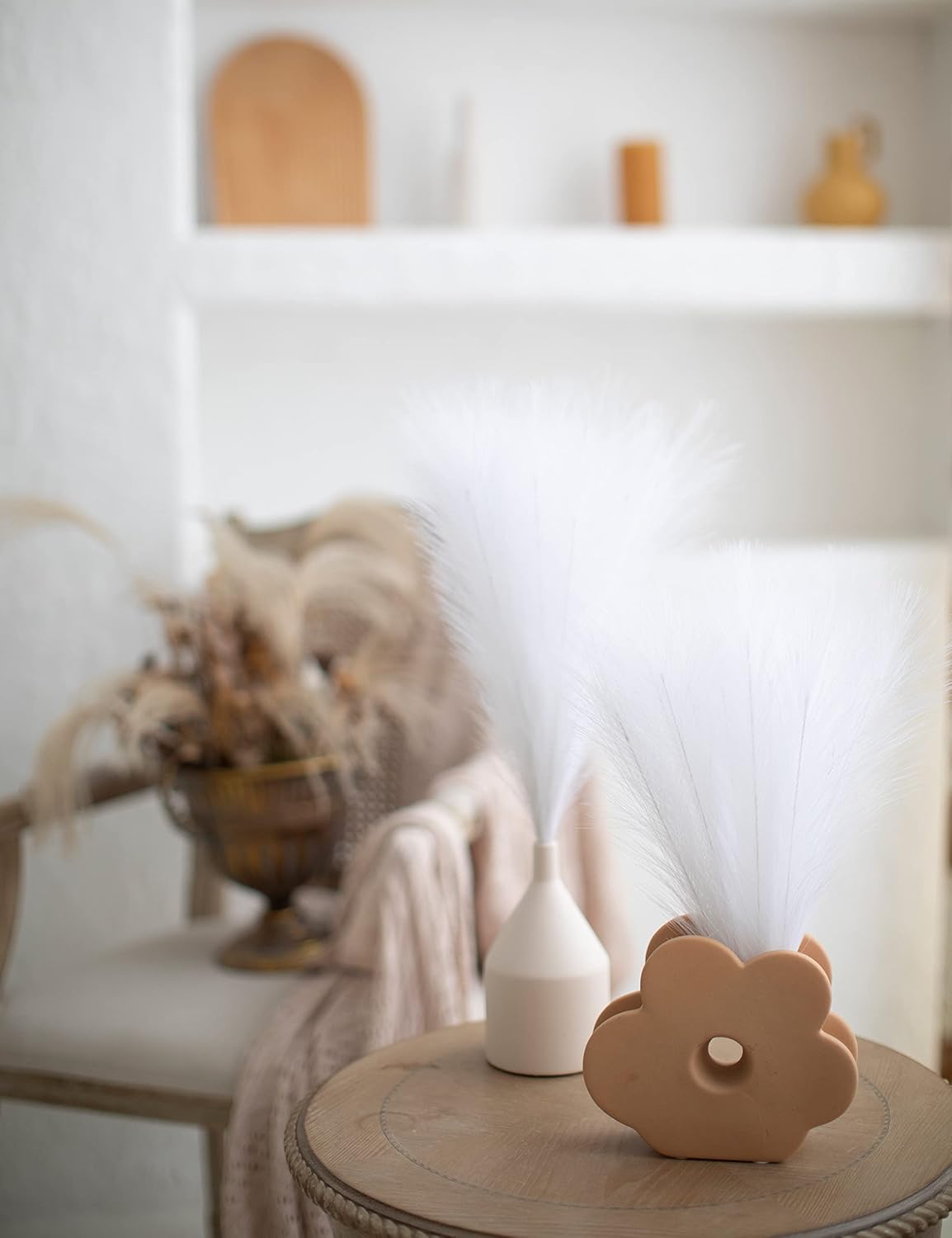 ChagoArt 6 Stems 17" Taupe Faux Pampas Grass - Boho Chic Rustic Artificial Plant