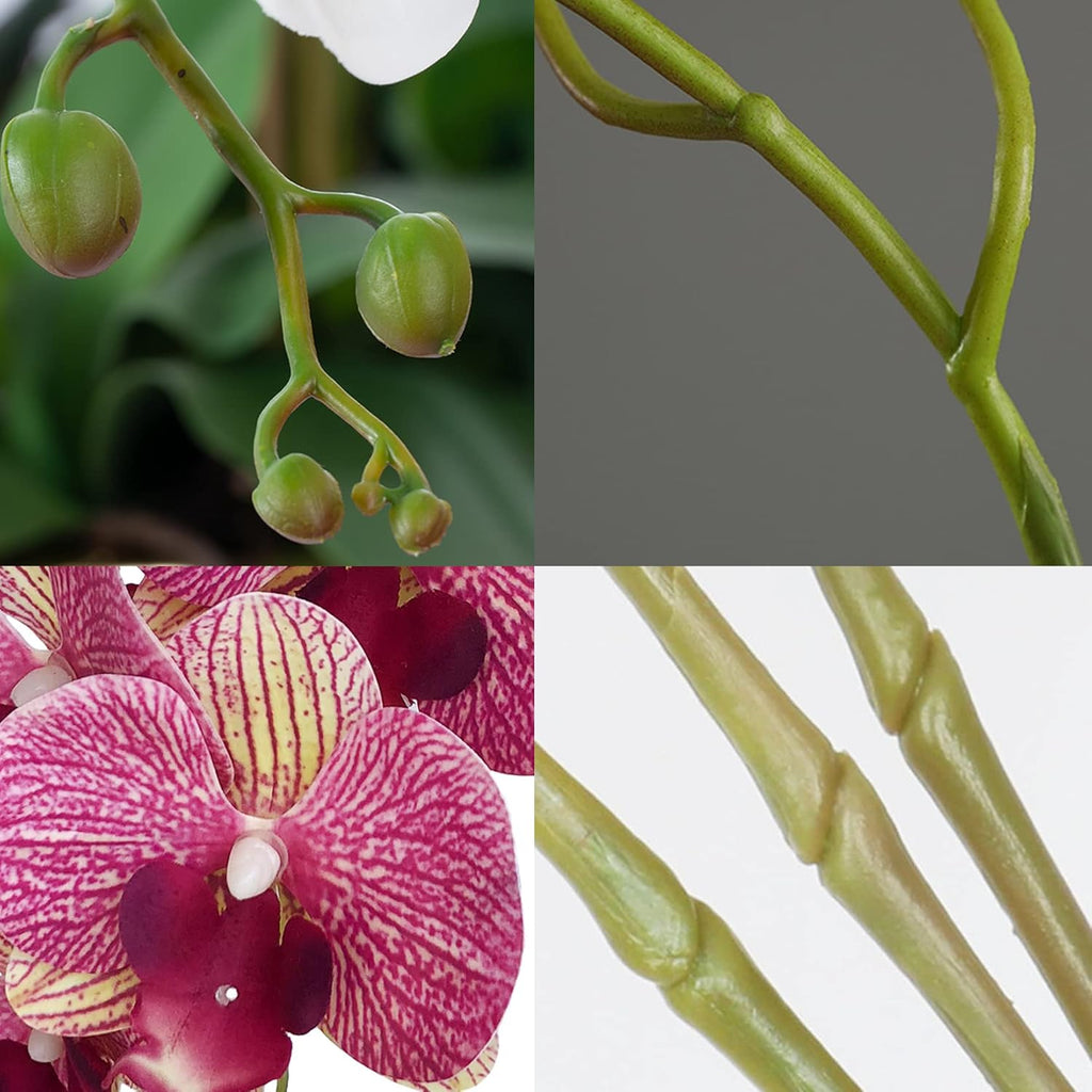 FagusHome 32" Artificial Phalaenopsis Flowers 6 Pcs with 4 Bundles Leaves Artificial Orchid Flowers Stem Plants for Home Décor (6Pcs)