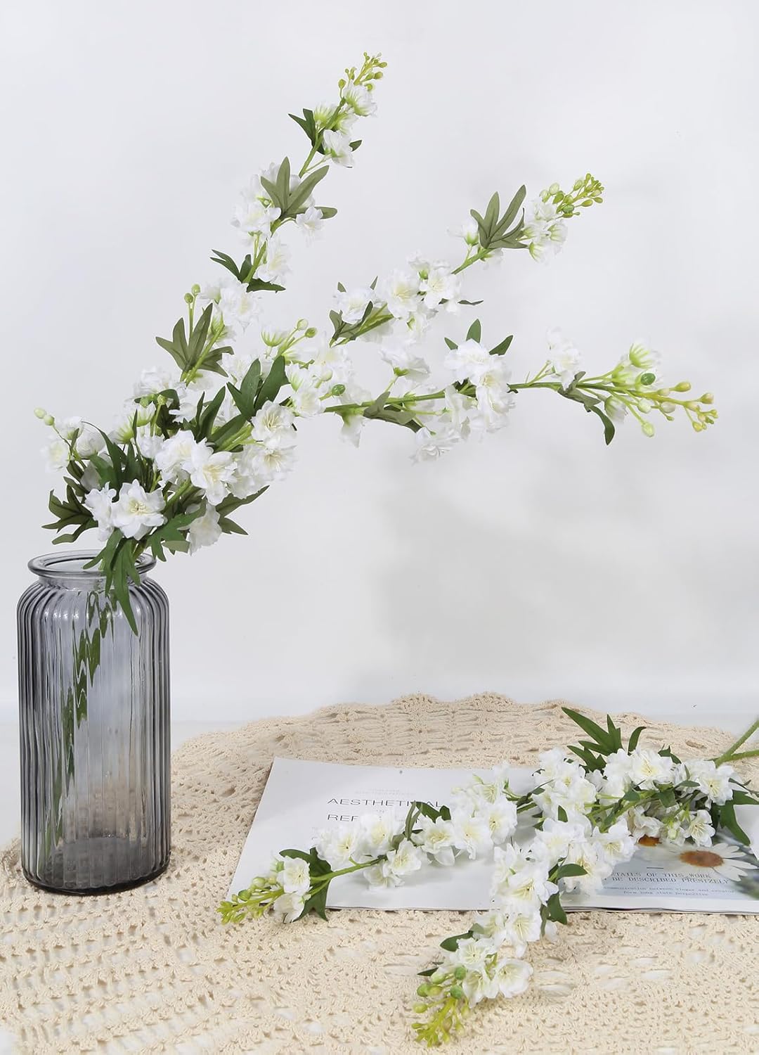 IPOPU Champagne Artificial Delphinium Flowers 33.5" Long Stem Artificial Flowers Fake Flowers for Wedding Centerpieces for Home Tables Party Decor（Champagne）