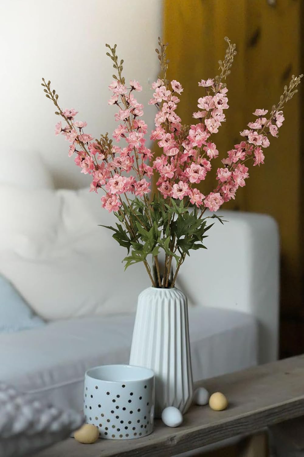 IPOPU Champagne Artificial Delphinium Flowers 33.5" Long Stem Artificial Flowers Fake Flowers for Wedding Centerpieces for Home Tables Party Decor（Champagne）