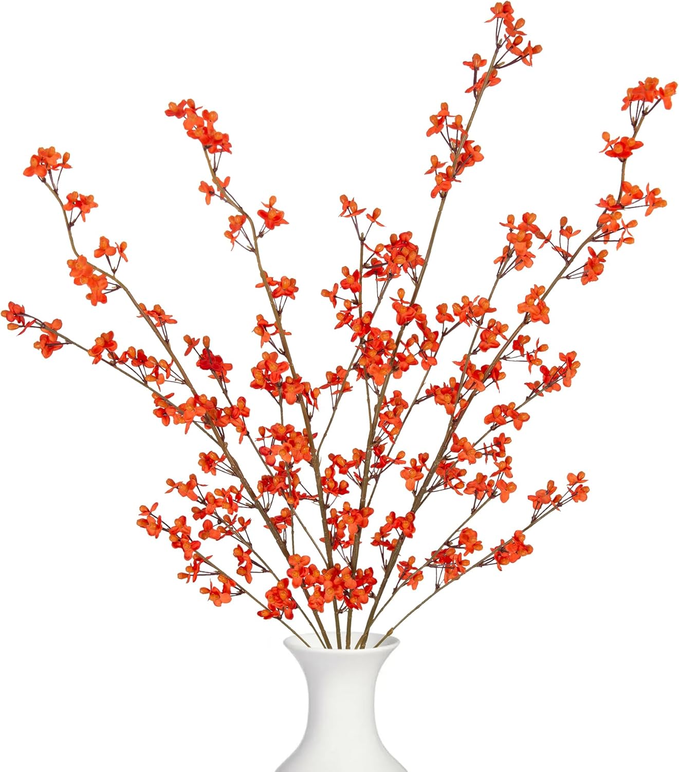 Ammyoo 4 PCS Artificial Plum Blossom Party Decorations Fake Cherry Flowers Faux Long Stems Wintersweets Silk Flowers Arrangement for Wedding Home Office Bedroom Decor(White)