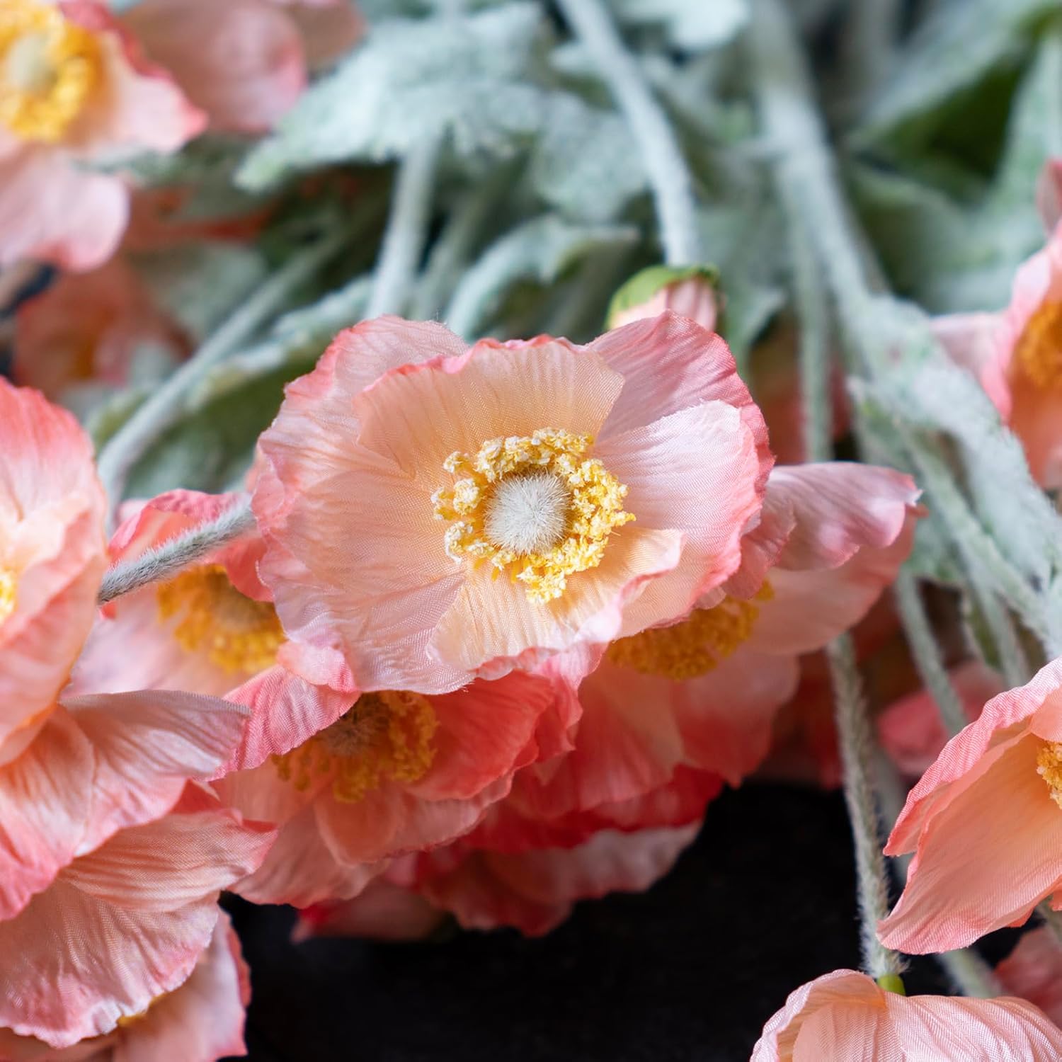 DUYONE Artificial Flowers 6 Stems Poppy Silk Bouquet,for Wedding, Home, Party Decoration,Table Centerpiece Arrangement(Orange Pink 6pcs)