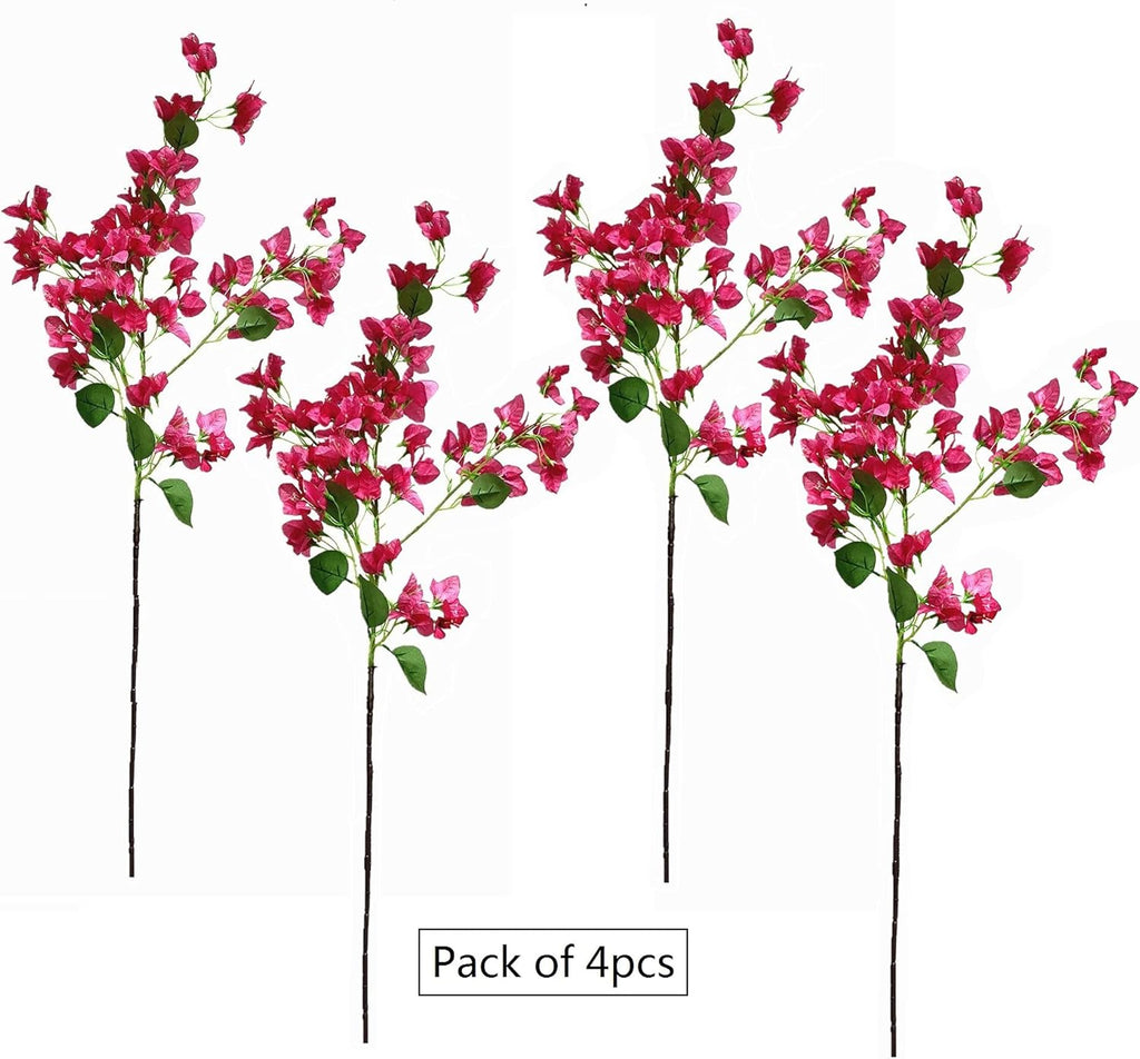 Artificial Flowers Silk Bougainvillea Branches Faux Artificial Bougainvillea Floral Stems Long Plant Branches 45" for Wedding Centerpieces, Table Runner, Home Decoration (White - Pack of 4pcs)