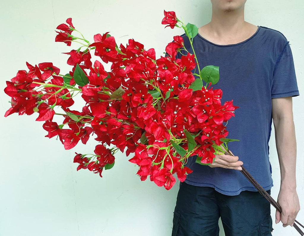 Artificial Flowers Silk Bougainvillea Branches Faux Artificial Bougainvillea Floral Stems Long Plant Branches 45" for Wedding Centerpieces, Table Runner, Home Decoration (White - Pack of 4pcs)