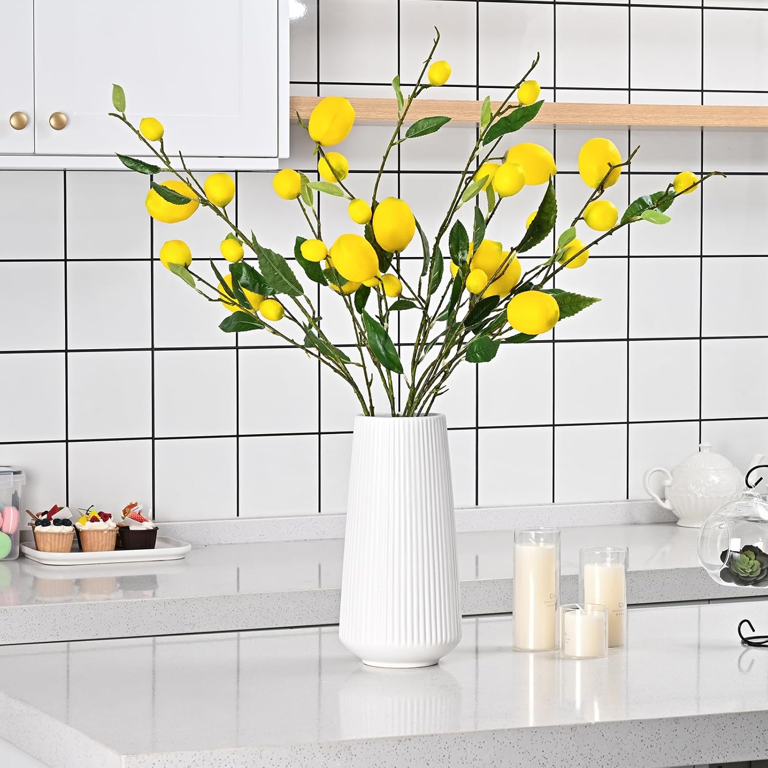 Sunm boutique 2 Pack Artificial Lemon Branch Vivid Yellow Artificial Lemon Branch Home Party Garden Decoration