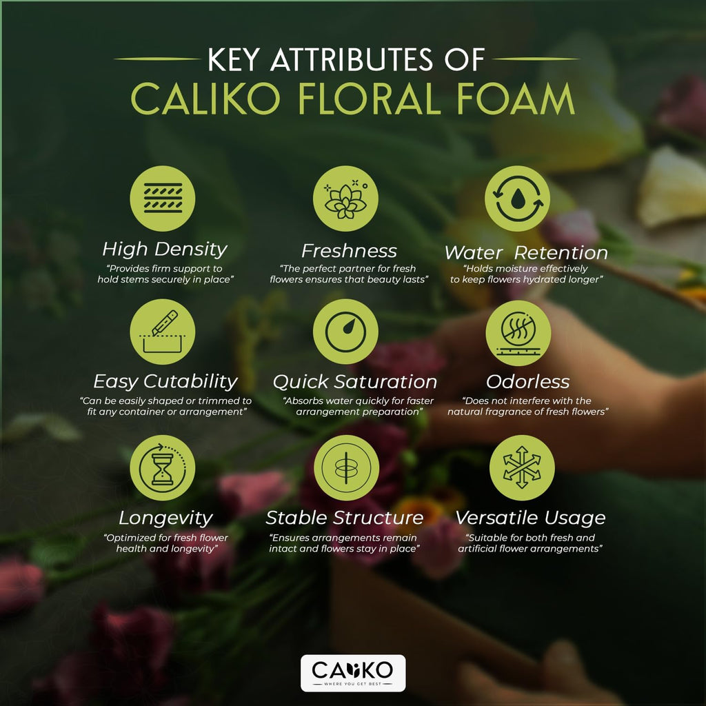 Caliko - 4x Wet Brick Floral Foam Block | 23x11x7cm Large Wet Florist Foam Bricks for Fresh Flowers | Flower Foam Blocks for Wedding Aisle, Birthdays | Home Decoration Flower Arranging Accessories.