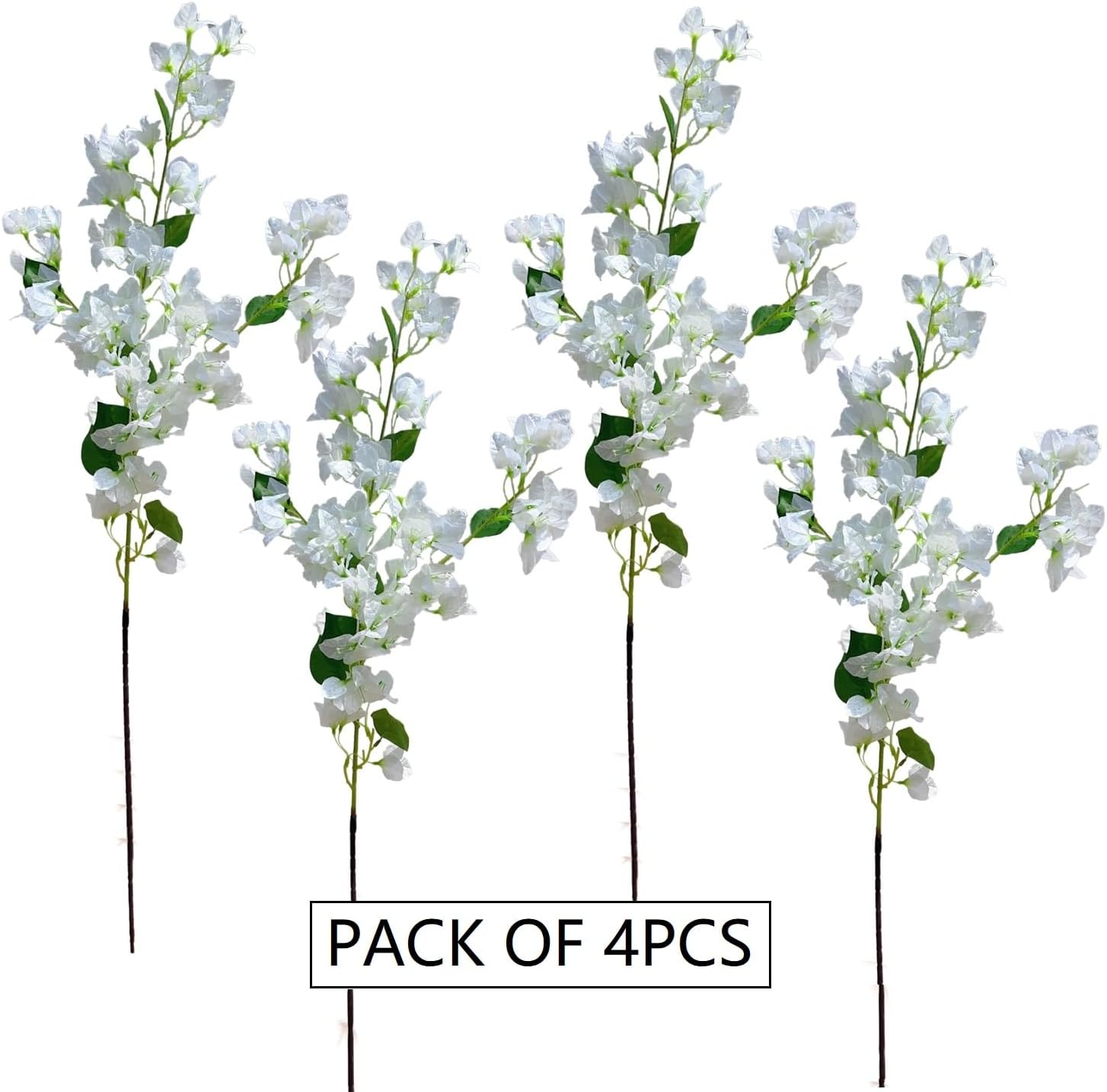 Artificial Flowers Silk Bougainvillea Branches Faux Artificial Bougainvillea Floral Stems Long Plant Branches 45" for Wedding Centerpieces, Table Runner, Home Decoration (White - Pack of 4pcs)