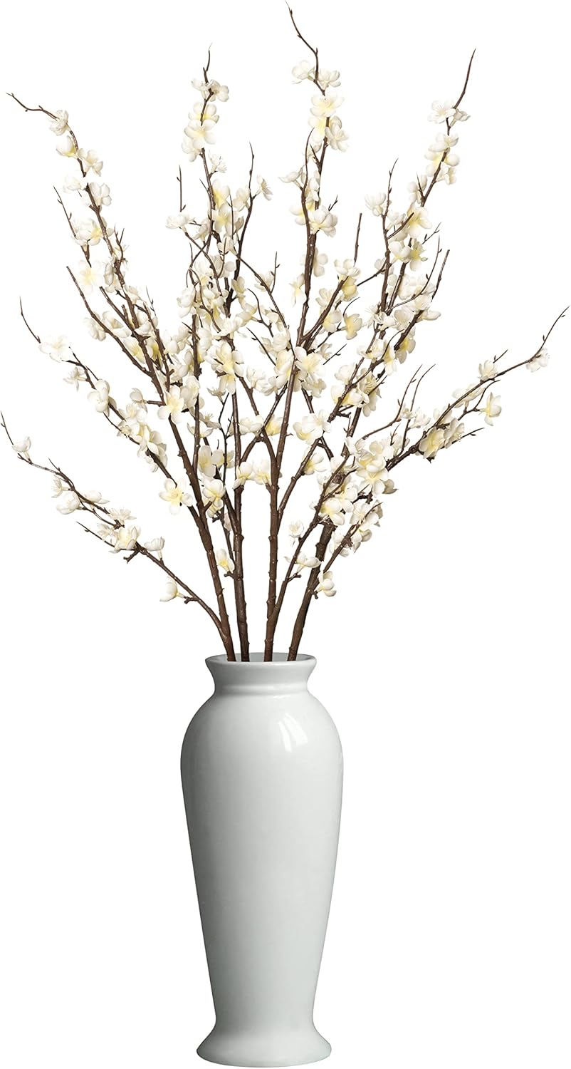 Ammyoo 4 PCS Artificial Plum Blossom Party Decorations Fake Cherry Flowers Faux Long Stems Wintersweets Silk Flowers Arrangement for Wedding Home Office Bedroom Decor(White)