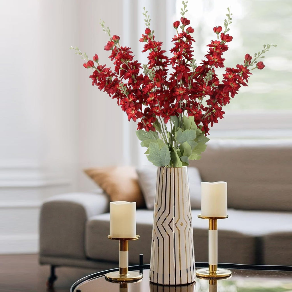 INSUNSIX Blue Silk Flowers 6PCS Real Touch Delphinium Artificial Flowers Blue Larkspur Faux Flowers Realistic Tall Flowers for Vase Wedding Centerpieces for Tables Home Decor (Blue)