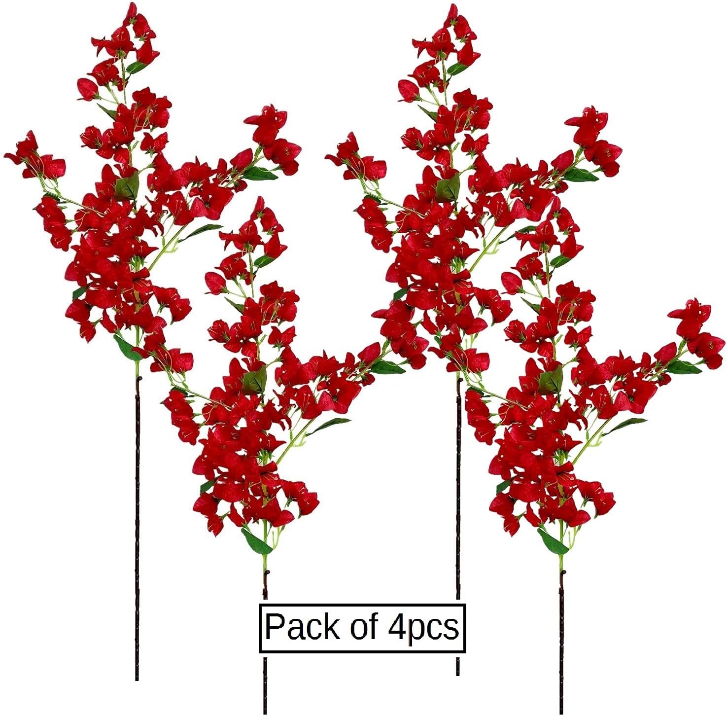 Artificial Flowers Silk Bougainvillea Branches Faux Artificial Bougainvillea Floral Stems Long Plant Branches 45" for Wedding Centerpieces, Table Runner, Home Decoration (White - Pack of 4pcs)
