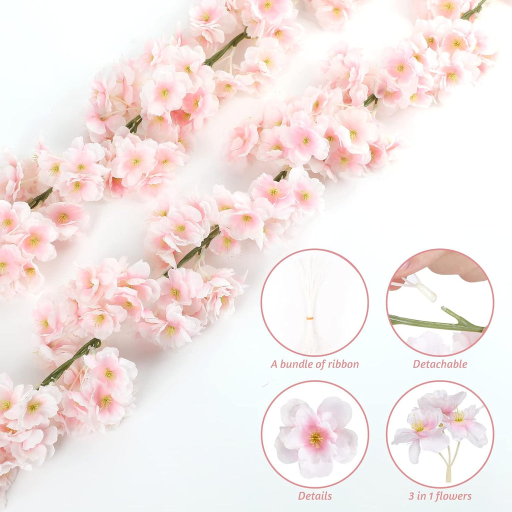 Sunm Boutique 4pcs Artificial Cherry Blossom Garland Hanging Vine Silk Garland Wedding Party Decor