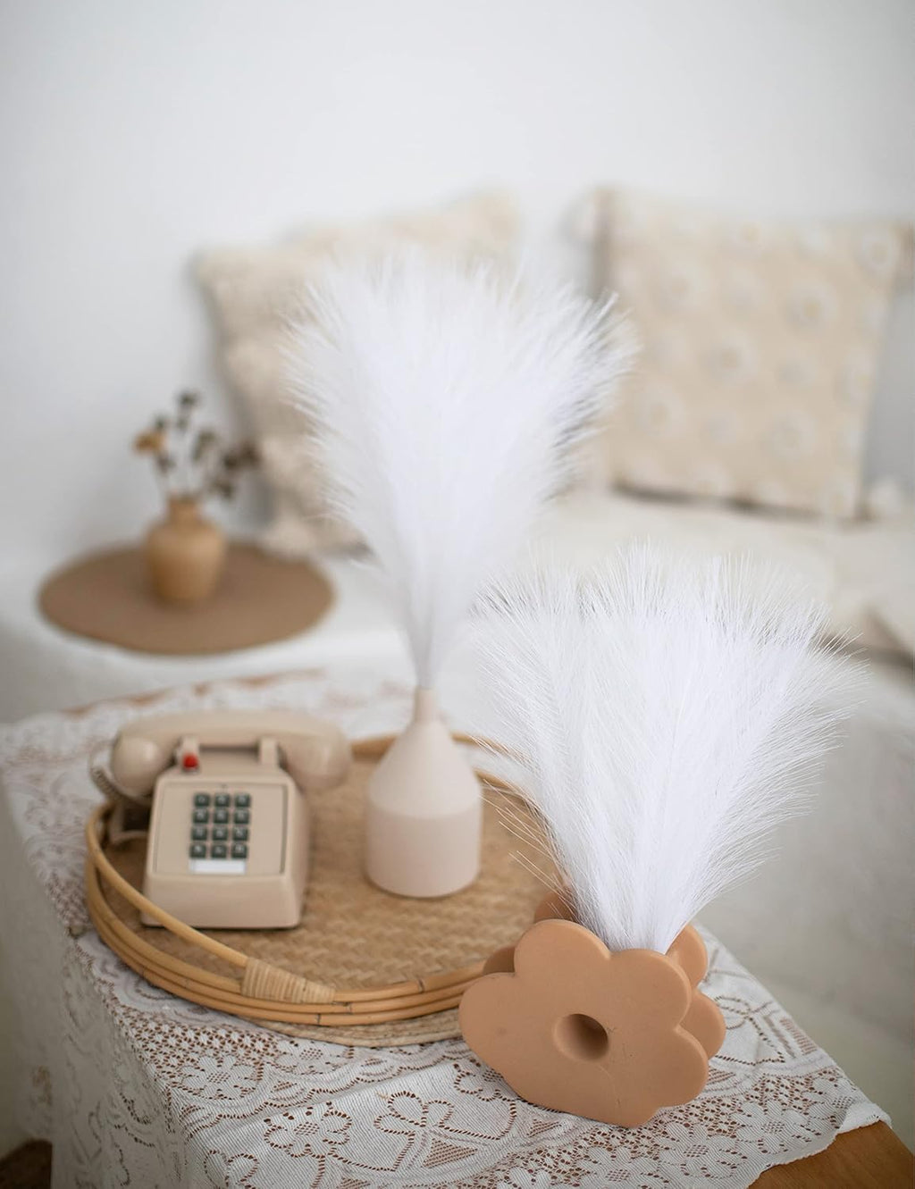 ChagoArt 6 Stems 17" Taupe Faux Pampas Grass - Boho Chic Rustic Artificial Plant