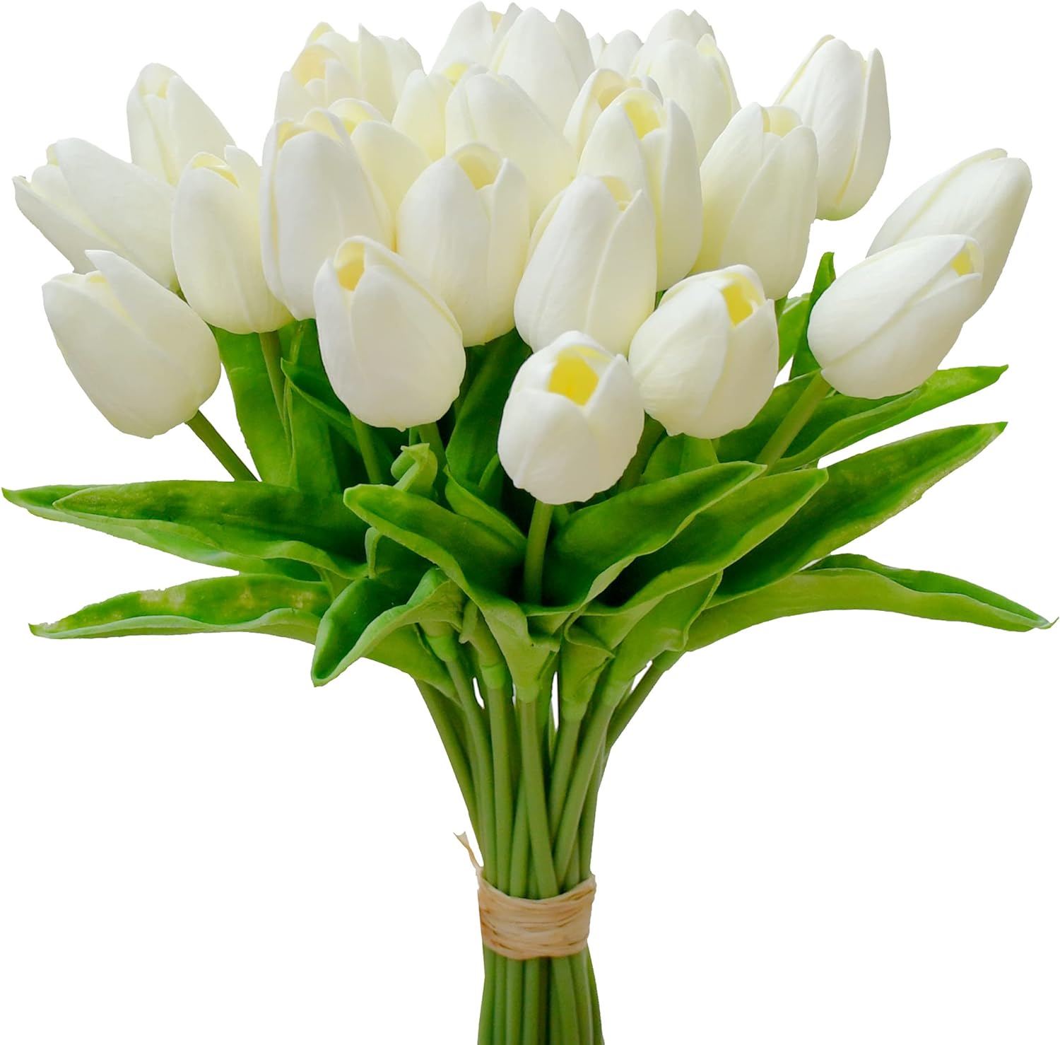Mandy's 20pcs Pure White Flowers Artificial Tulip Silk Flowers 13.5" in Bulk Home Kitchen Wedding Decorations