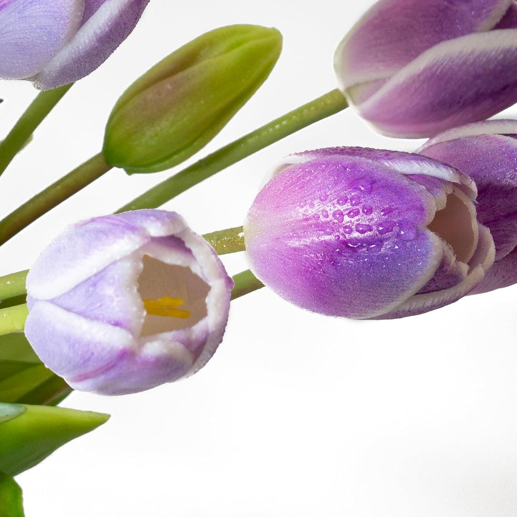 DUYONE 15pcs Artificial Tulips Flowers, Real Touch Latex Bouquet, Fake Tulips for Office Wedding Party Home Kitchen Garden Decoration(White,15pcs)