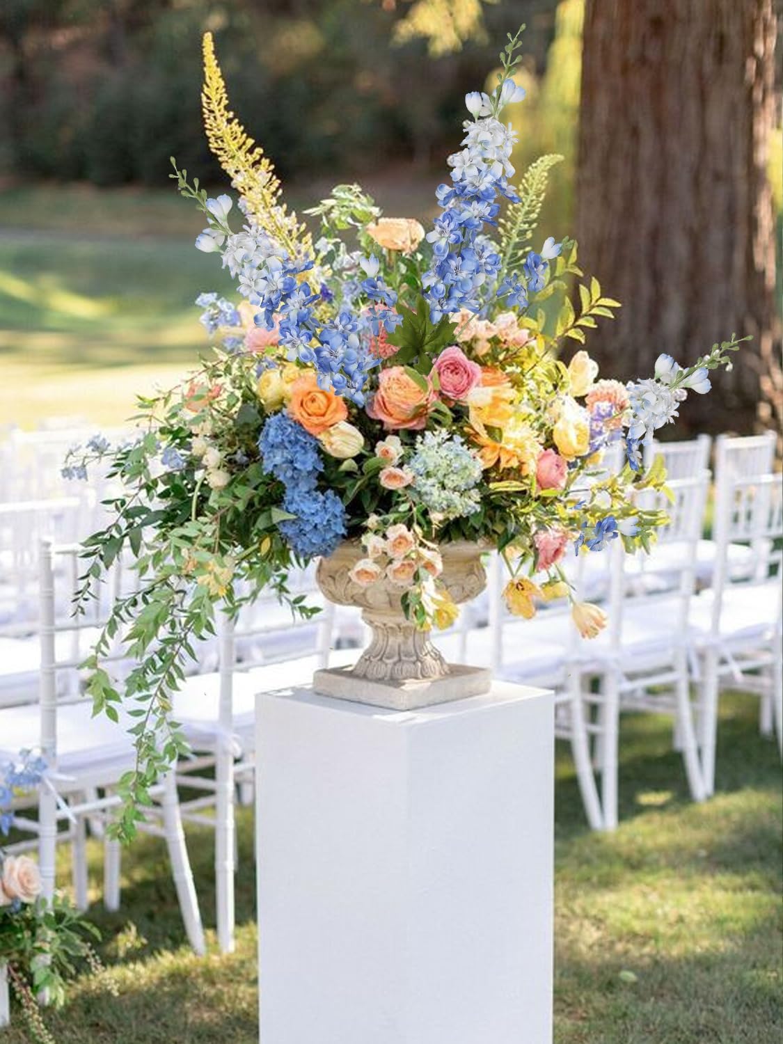 INSUNSIX Blue Silk Flowers 6PCS Real Touch Delphinium Artificial Flowers Blue Larkspur Faux Flowers Realistic Tall Flowers for Vase Wedding Centerpieces for Tables Home Decor (Blue)