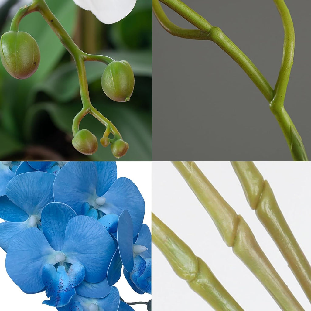 FagusHome 32" Artificial Phalaenopsis Flowers 6 Pcs with 4 Bundles Leaves Artificial Orchid Flowers Stem Plants for Home Décor (6Pcs)