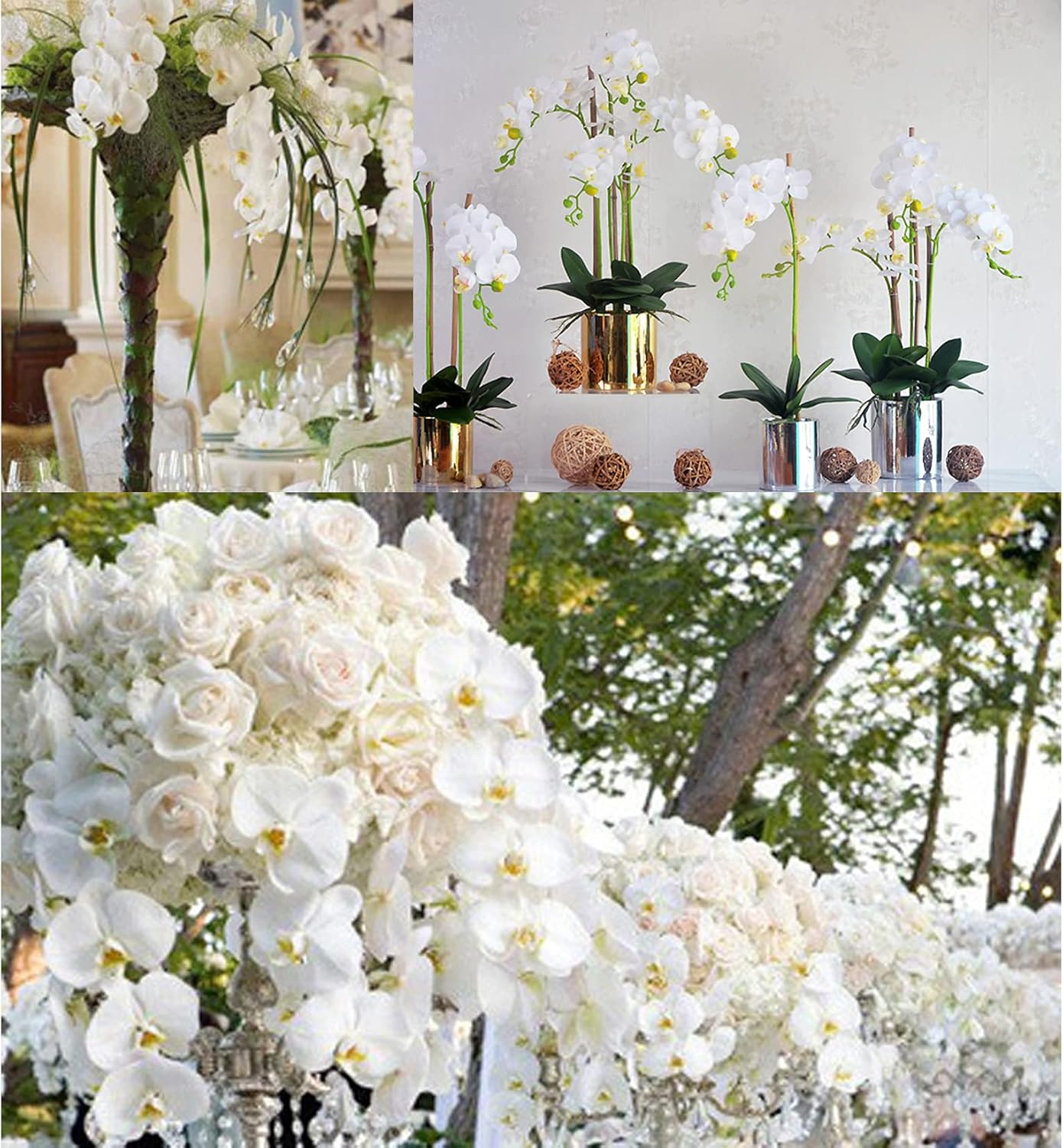 FagusHome 32" Artificial Phalaenopsis Flowers 6 Pcs with 4 Bundles Leaves Artificial Orchid Flowers Stem Plants for Home Décor (6Pcs)