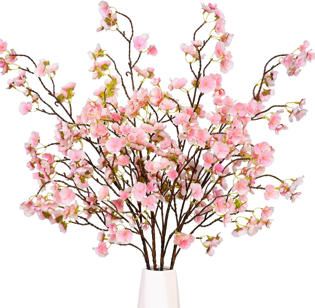 Sunm Boutique White Cherry Blossom Flowers, Artificial Cherry Blossom Decor Faux Cherry Blossom Branches Vase Arrangements for Wedding Home Party Kitchen Decor, Set of 3